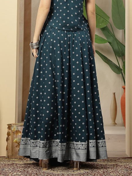 Stylum Women's Teal Ethnic Printed Rayon Skirt (SKTEALVOYLLA)