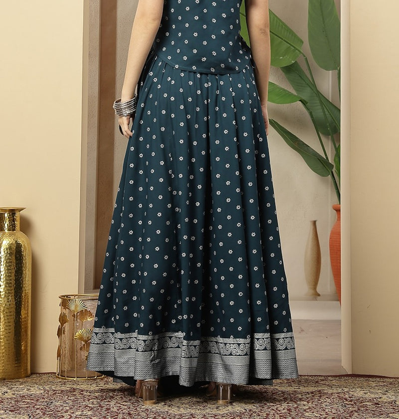 Stylum Women's Teal Ethnic Printed Rayon Skirt (SKTEALVOYLLA)