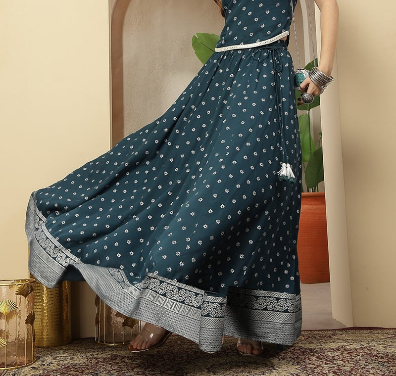 Stylum Women's Teal Ethnic Printed Rayon Skirt (SKTEALVOYLLA)