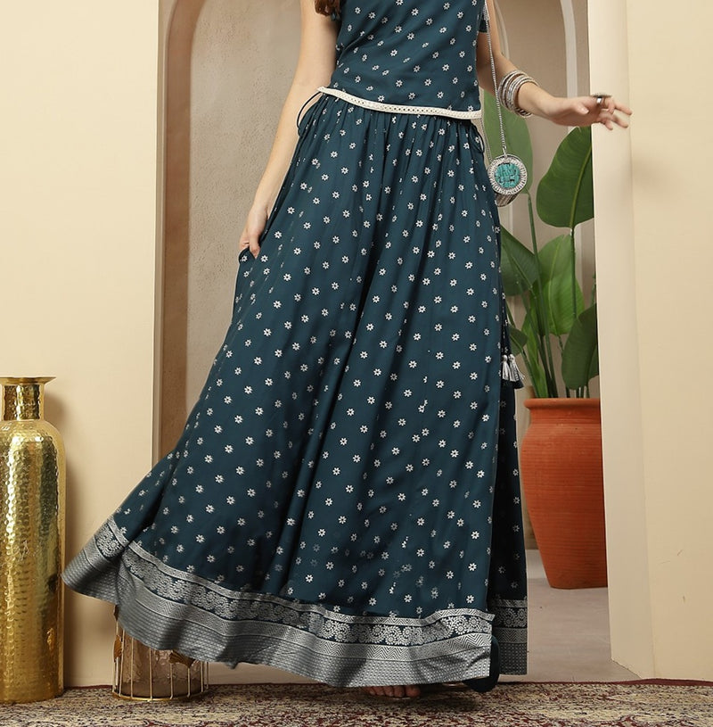 Stylum Women's Teal Ethnic Printed Rayon Skirt (SKTEALVOYLLA)