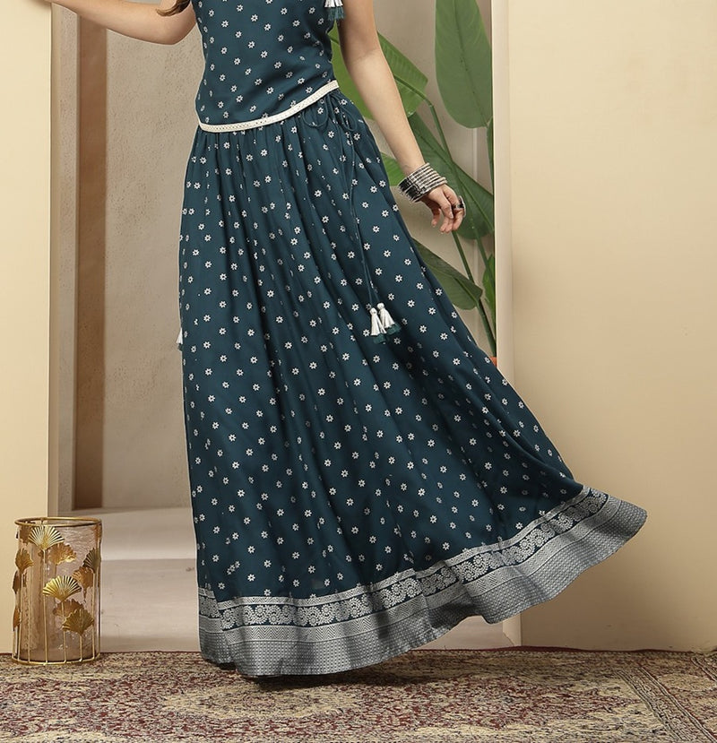 Stylum Women's Teal Ethnic Printed Rayon Skirt (SKTEALVOYLLA)