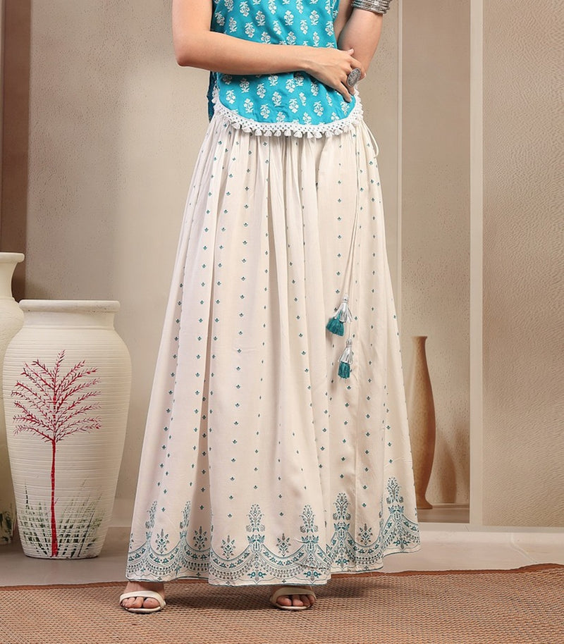 Stylum Women's White Ethnic Printed Rayon Skirt (SKWHITERUBAL)