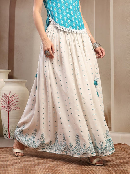 Stylum Women's White Ethnic Printed Rayon Skirt (SKWHITERUBAL)