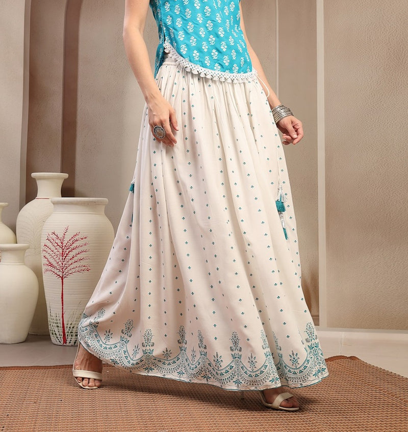 Stylum Women's White Ethnic Printed Rayon Skirt (SKWHITERUBAL)