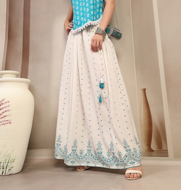Stylum Women's White Ethnic Printed Rayon Skirt (SKWHITERUBAL)