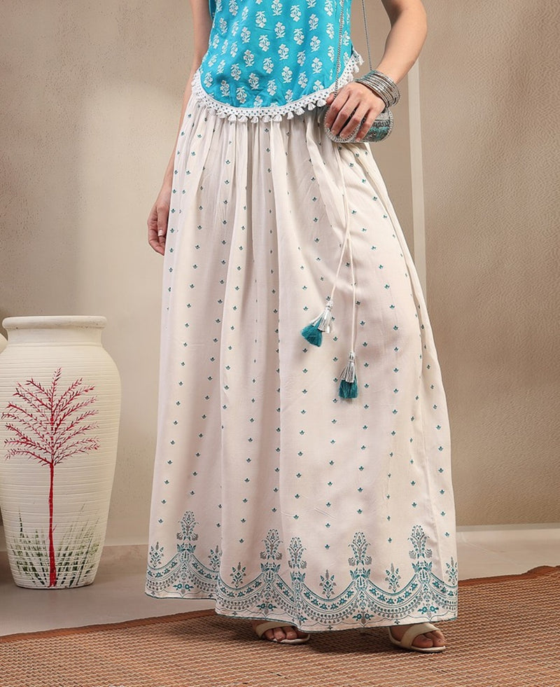 Stylum Women's White Ethnic Printed Rayon Skirt (SKWHITERUBAL)