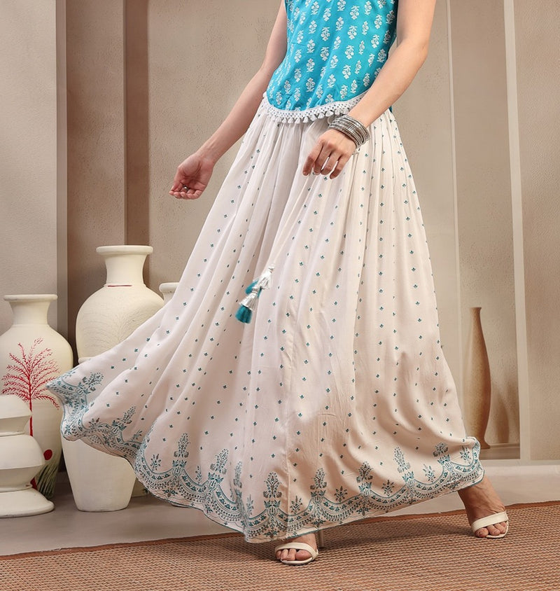 Stylum Women's White Ethnic Printed Rayon Skirt (SKWHITERUBAL)