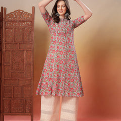 Stylum Women's Sky Blue Floral Printed Cotton A-Line Kurta (SKYBELLA)