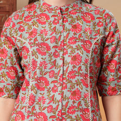 Stylum Women's Sky Blue Floral Printed Cotton A-Line Kurta (SKYBELLA)