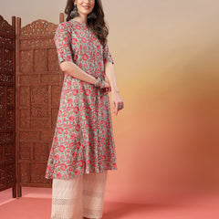 Stylum Women's Sky Blue Floral Printed Cotton A-Line Kurta (SKYBELLA)