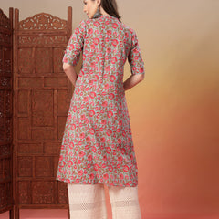 Stylum Women's Sky Blue Floral Printed Cotton A-Line Kurta (SKYBELLA)