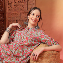 Stylum Women's Sky Blue Floral Printed Cotton A-Line Kurta (SKYBELLA)