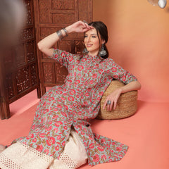 Stylum Women's Sky Blue Floral Printed Cotton A-Line Kurta (SKYBELLA)