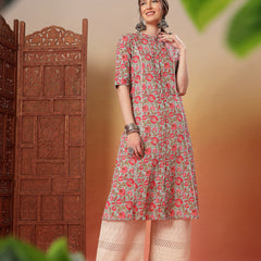 Stylum Women's Sky Blue Floral Printed Cotton A-Line Kurta (SKYBELLA)