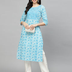 Stylum Women's Printed Cotton Slub Straight Kurta (SKYBIRD)