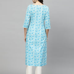 Stylum Women's Printed Cotton Slub Straight Kurta (SKYBIRD)