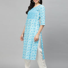 Stylum Women's Printed Cotton Slub Straight Kurta (SKYBIRD)