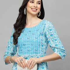 Stylum Women's Printed Cotton Slub Straight Kurta (SKYBIRD)
