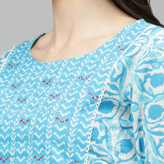 Stylum Women's Printed Cotton Slub Straight Kurta (SKYBIRD)