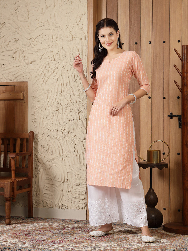 Stylum Women's Woven Design Cotton Blend Straight Kurta (SONIKA)