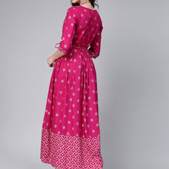 Stylum Women's Gold & Khari Printed Rayon Flared Kurta (SONYGEM)