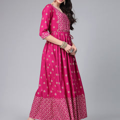 Stylum Women's Gold & Khari Printed Rayon Flared Kurta (SONYGEM)