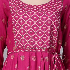 Stylum Women's Gold & Khari Printed Rayon Flared Kurta (SONYGEM)