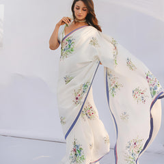 Stylum Women's White Weightless Digital Printed Polyester Saree (SRAALIYAWHITE)