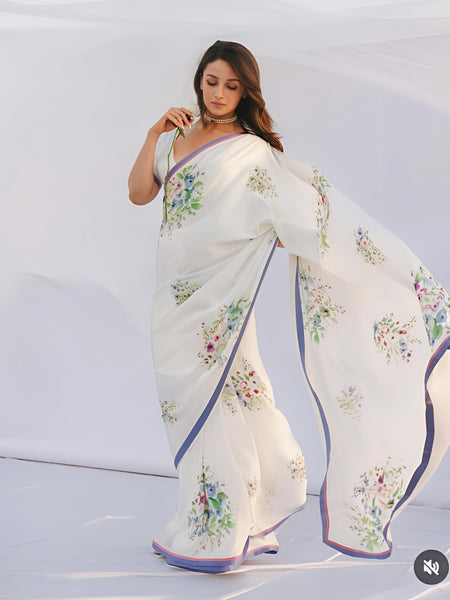 Stylum Women's White Weightless Digital Printed Polyester Saree (SRAALIYAWHITE)