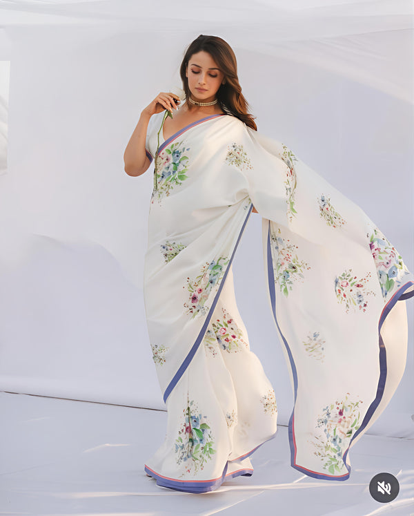 Stylum Women's White Weightless Digital Printed Polyester Saree (SRAALIYAWHITE)