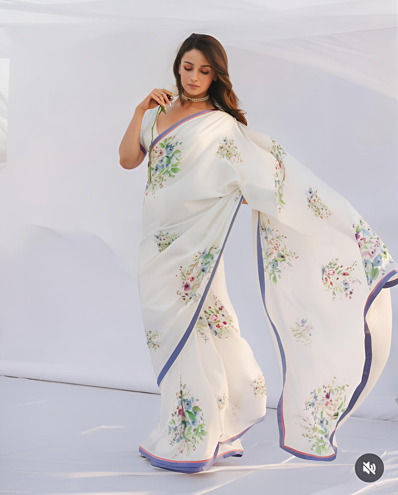 Stylum Women's White Weightless Digital Printed Polyester Saree (SRAALIYAWHITE)