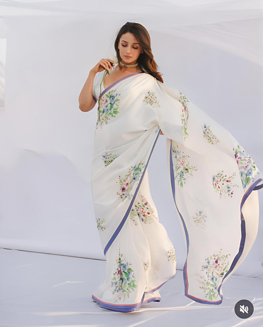 Stylum Women's White Weightless Digital Printed Polyester Saree (SRAALIYAWHITE)