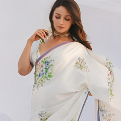 Stylum Women's White Weightless Digital Printed Polyester Saree (SRAALIYAWHITE)