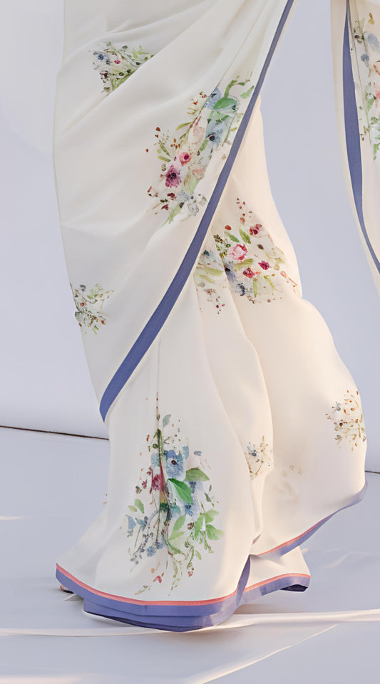 Stylum Women's White Weightless Digital Printed Polyester Saree (SRAALIYAWHITE)