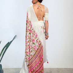 Stylum Women's White Digital Printed Embroidered Border Pestal Saree (SRALBELIWHITE)