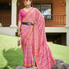 Stylum Women's Mauve Ikat Motifs Printed Foil Border Silk Saree (SRANURAMAUVE)