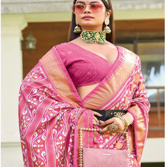 Stylum Women's Mauve Ikat Motifs Printed Foil Border Silk Saree (SRANURAMAUVE)