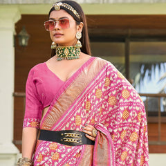 Stylum Women's Mauve Ikat Motifs Printed Foil Border Silk Saree (SRANURAMAUVE)