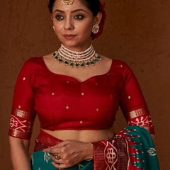 Stylum Women's Ikat Printed Zari Border Silk Saree (SRAROMAARAMAGREEN)