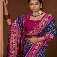 Stylum Women's Ikat Printed Zari Border Silk Saree (SRAROMAAROYAL)