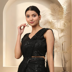 Stylum Women's Black Sequinned & Belted Ready To Wear Lycra Saree (SRBLACKSMITH)