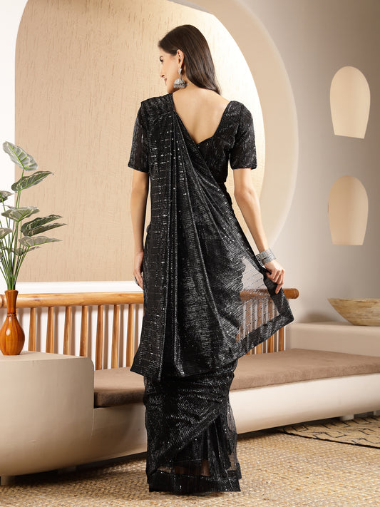 Stylum Women's Black Party Wear Fancy Lycra Shimmer Ready To Wear Saree (SRBLACKSPARK)