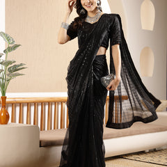 Stylum Women's Black Party Wear Fancy Lycra Shimmer Ready To Wear Saree (SRBLACKSPARK)
