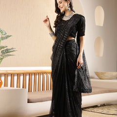 Stylum Women's Black Party Wear Fancy Lycra Shimmer Ready To Wear Saree (SRBLACKSPARK)