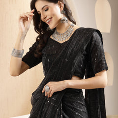 Stylum Women's Black Party Wear Fancy Lycra Shimmer Ready To Wear Saree (SRBLACKSPARK)