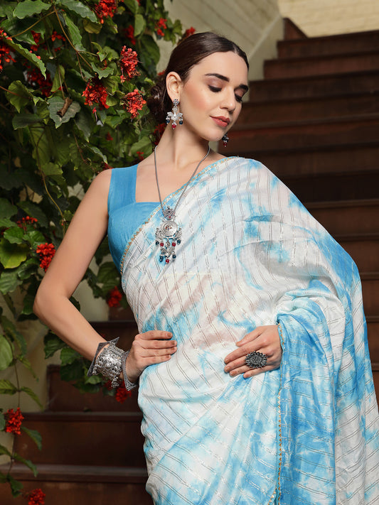 Stylum Women's Blue Tie & Dye Printed Art Silk Saree (SRBLUETIE)