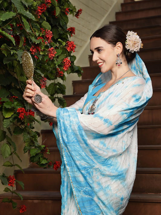 Stylum Women's Blue Tie & Dye Printed Art Silk Saree (SRBLUETIE)