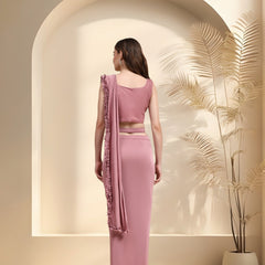 Stylum Women's Mauve Party Wear Patchwork & Ruffled Ready To Wear Lycra Saree (SRCARLOSMAUVE)