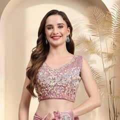 Stylum Women's Mauve Party Wear Patchwork & Ruffled Ready To Wear Lycra Saree (SRCARLOSMAUVE)