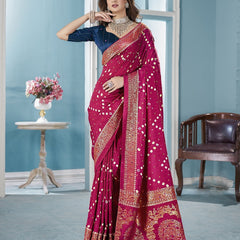 Stylum Women's Magenta Bhandej Aari Work Crushed Silk Saree (SRCRUSHMAGENTA)